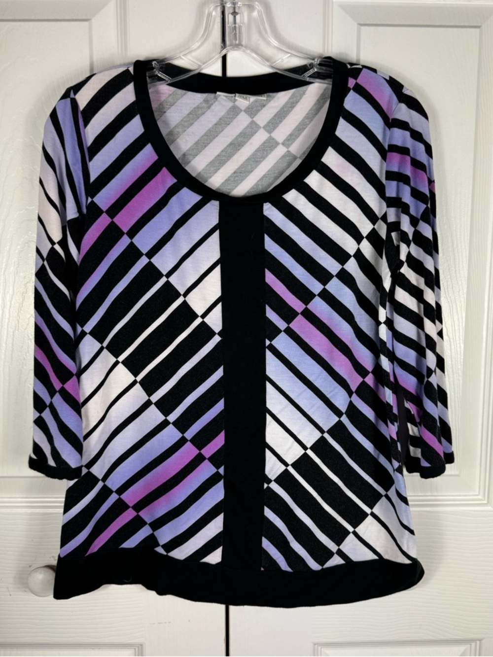 Dana Buchman Women's Small Abstract Stripe Color Block Top Black Pink Purple